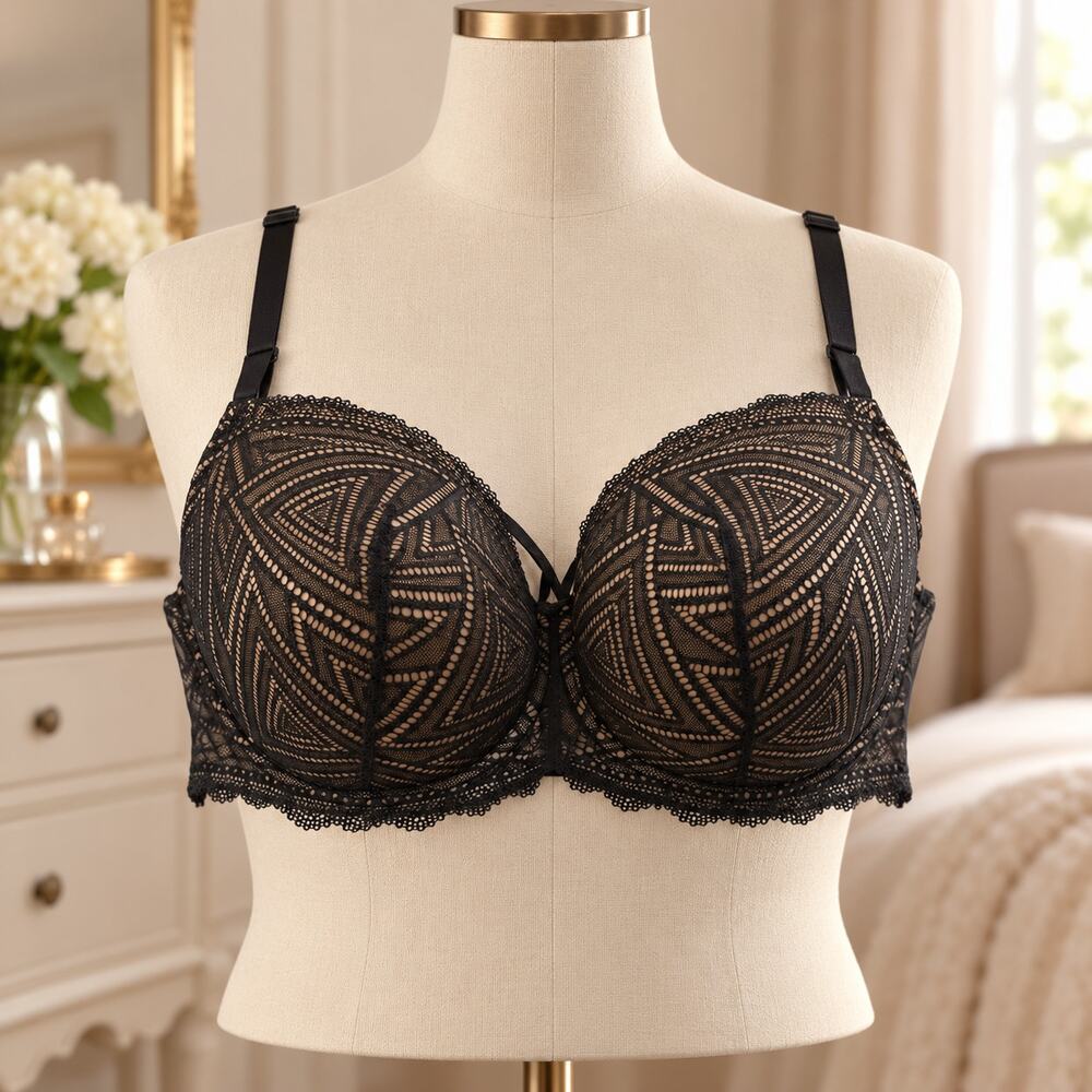 NWT Black Lace Balconette Bra US 44D Coquette Adore Me Trezza